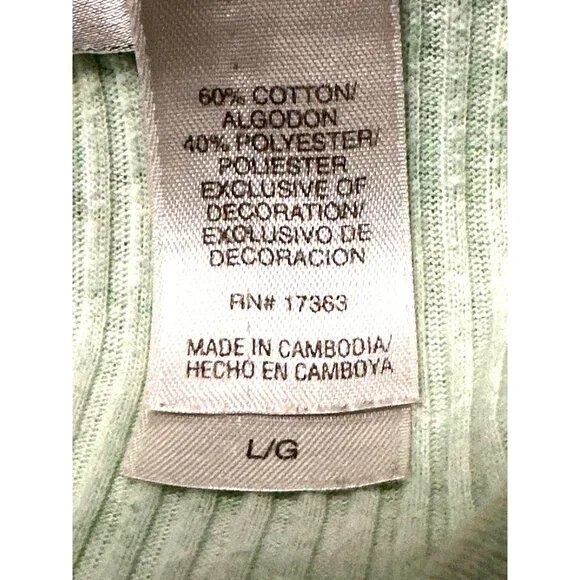 Adonna Lounge Set Green Ribbed Tank Top Shorts Navy Embroidery Size Large - Picture 11 of 16